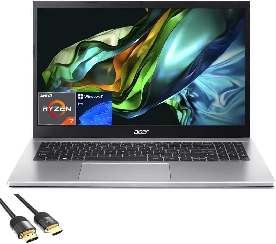 acer Aspire 3 Laptop for Student & Business, 15.6" FHD Micro-Edge Display, AMD 8-Cores Ryzen 7 5700U, 32GB RAM, 1TB PCIe SSD, Webcam, Keypad, WiFi 6, USB-C, RJ45, HDMI, PDG HDMI Cable, Win 11 Pro