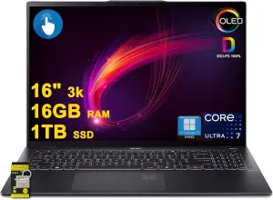 acer Swift 16 AI Laptop 16" 3k OLED Touch 100% DCI-P3 Intel 8-core Ultra 7 Series 2 256V (Up to 47 Tops) 16GB DDR5 1TB SSD for Creator Designer Business Professional Win11Pro ICP Hub/Copilot  AI PC