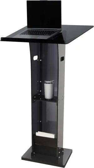 Acrylic Podium Pulpit Stand, 45" Clear Black Podium Stand with Storage Shelf for Classroom, Weddings, Conference, Concert, Professional Presentation Podiums