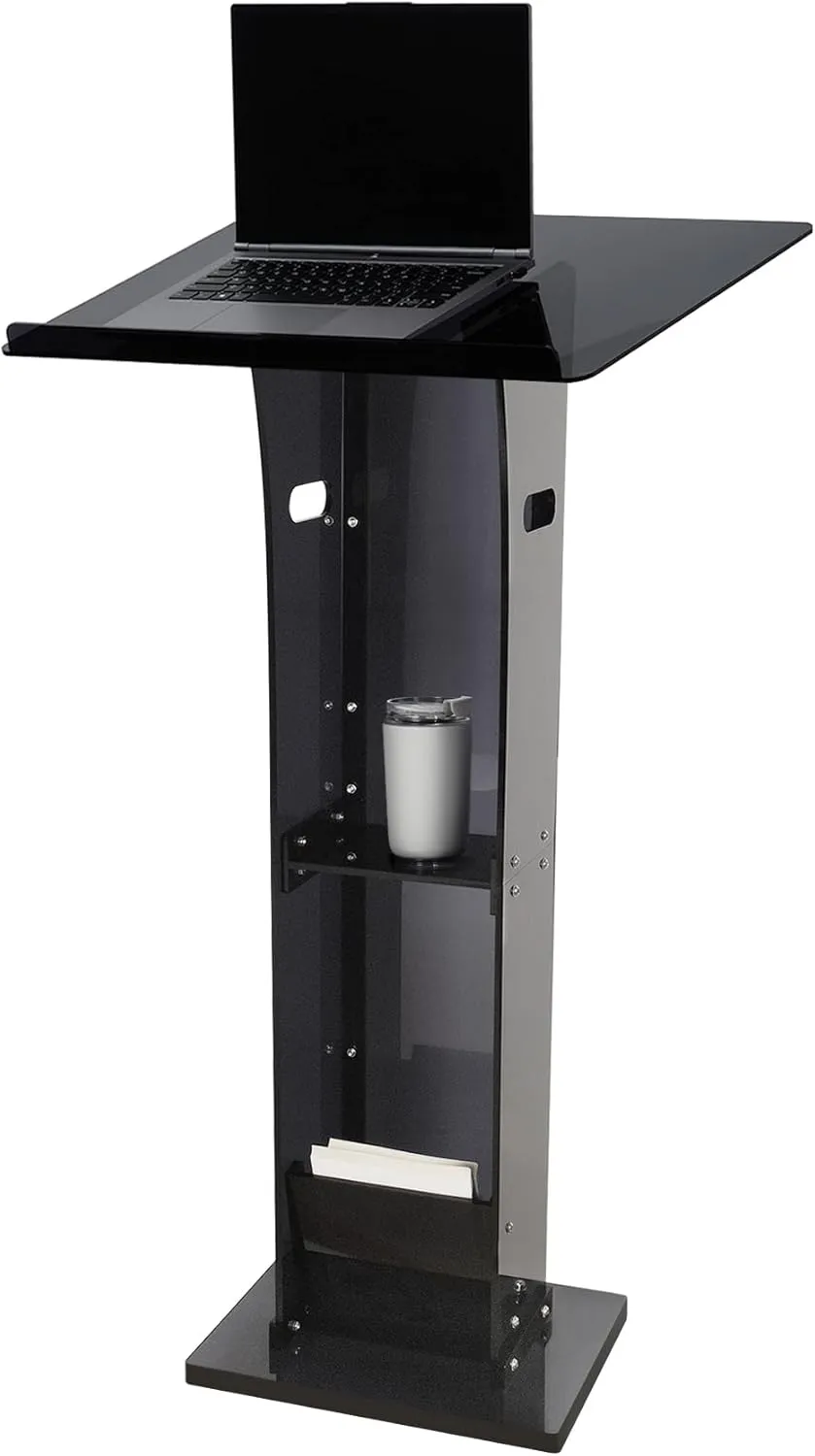 Acrylic Podium Pulpit Stand, 45" Clear Black Podium Stand with Storage Shelf for Classroom, Weddings, Conference, Concert, Professional Presentation Podiums