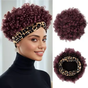 Afro Headband Wig Short Afro Kinky Curly Wigs for Black Women Glueless Afro Wigs with headbands attached Synthetic with 2 Clips(TBUG)