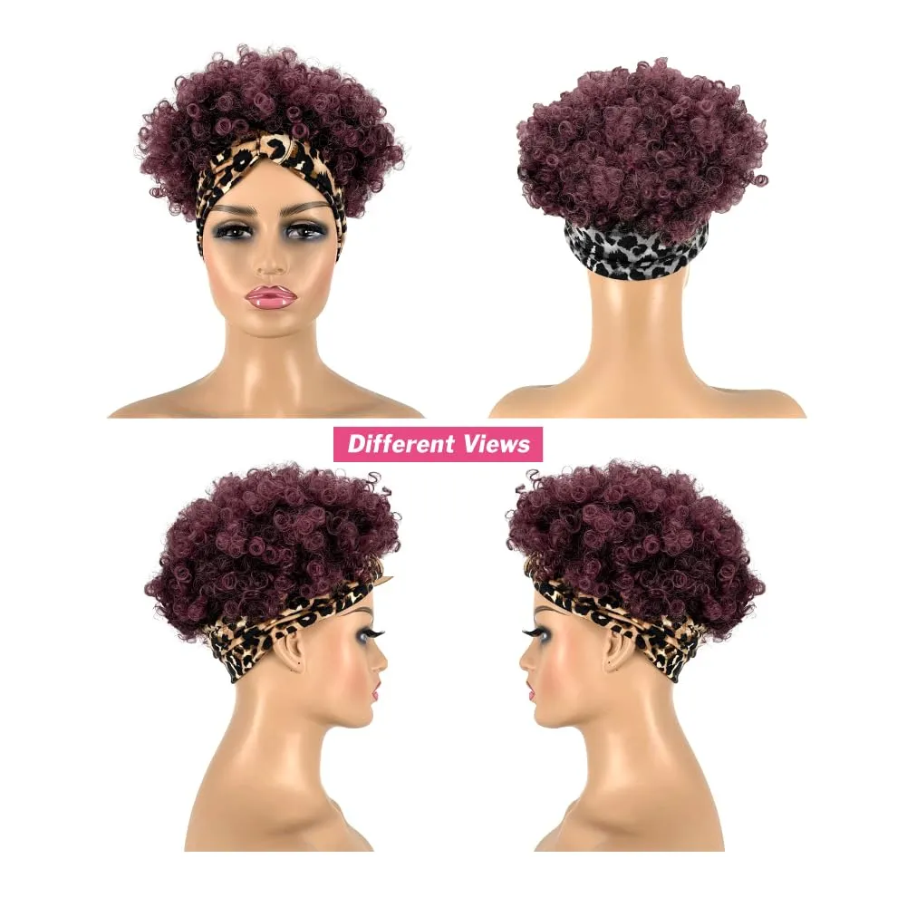 Afro Headband Wig Short Afro Kinky Curly Wigs for Black Women Glueless Afro Wigs with headbands attached Synthetic with 2 Clips(TBUG)