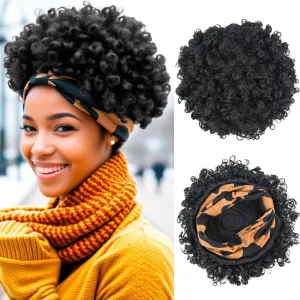 Afro Headband Wig Short Kinky Curly Wigs for Black Women Glueless Black Afro Wigs with Headbands Attached Synthetic with 2 Clips