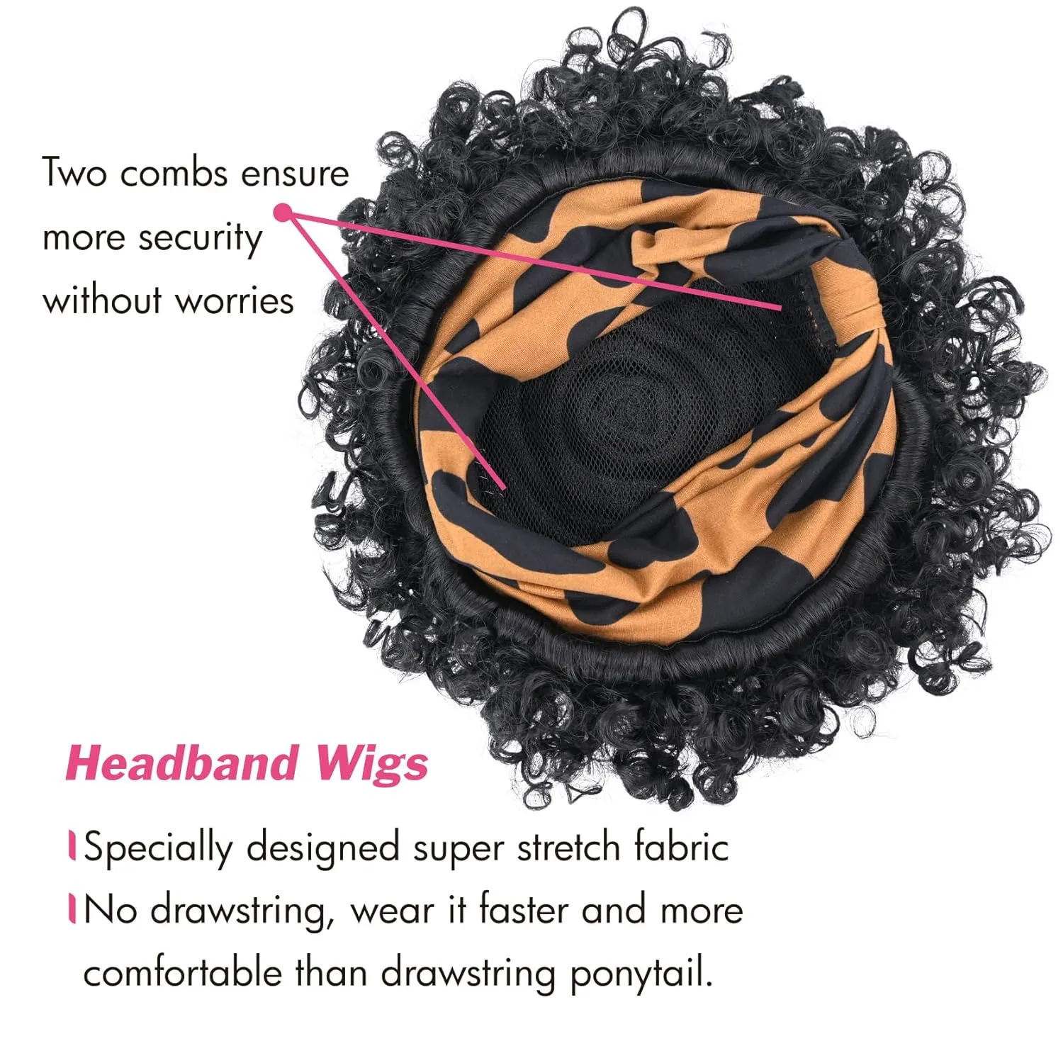 Afro Headband Wig Short Kinky Curly Wigs for Black Women Glueless Black Afro Wigs with Headbands Attached Synthetic with 2 Clips