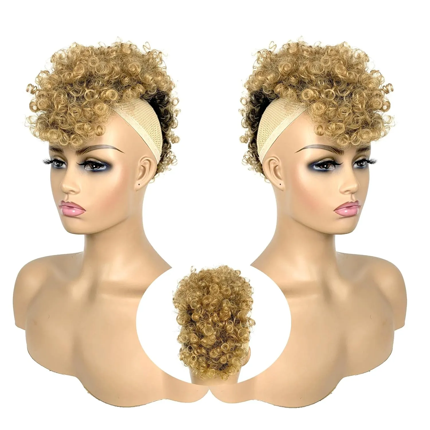 Afro High Puff Mohawk Ponytail Clips in Hairpieces Jerry Curly Non Drawstring Ponytail with 6 BB Clips Synthetic Fauxhawks Afro Puff Bun Afro Kinky Curly Hair Bun Warp Hair Extensions T27