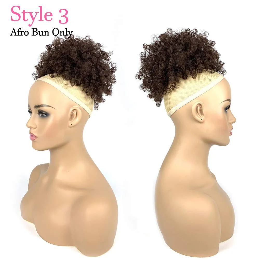 Afro Puff Drawstring Ponytail Extensions with 2 Bangs Pineapple Hair for Black Women Synthetic Short Kinky Curly Ponytail Bun with Big Bangs Hairpiece Pony Tail(4# Brown)