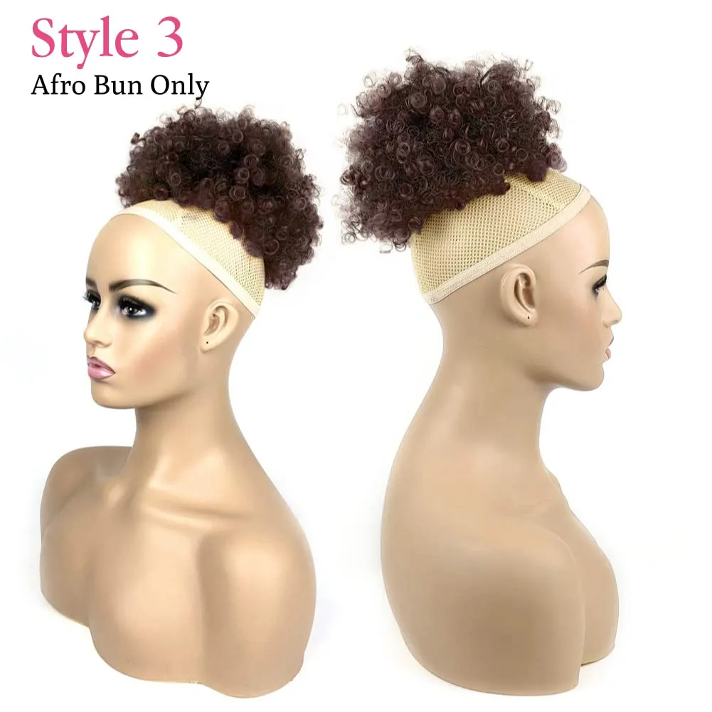 Afro Puff Drawstring Ponytail Extensions with Kinky Curly Hair Clip in 2 Bangs Short Ponytail Hair Extensions Updo Hairpieces for Black Women(1B/33#)