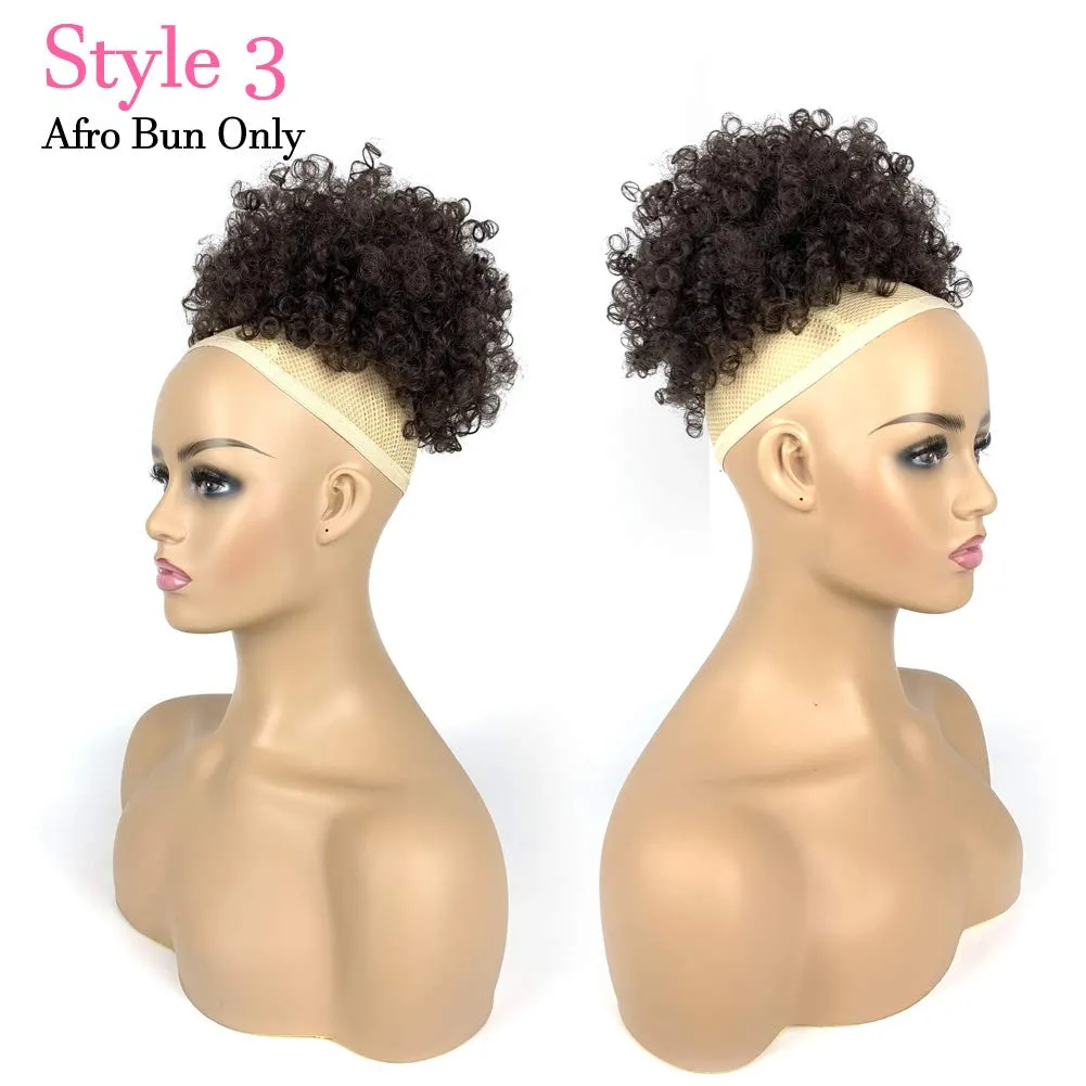 Afro Puff Drawstring Ponytail with 2 Bangs Afro High Puff Bun with Spring Curl Bangs and Afro Puff Bangs Clip in Hairpieces Pineapple Updo Ponytail with Bangs(2#Natural Black