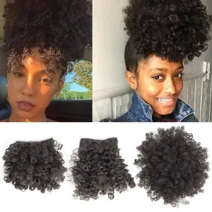 Afro Puff Drawstring Ponytail with 2 Bangs Afro High Puff Bun with Spring Curl Bangs and Afro Puff Bangs Clip in Hairpieces Pineapple Updo Ponytail with Bangs(2#Natural Black
