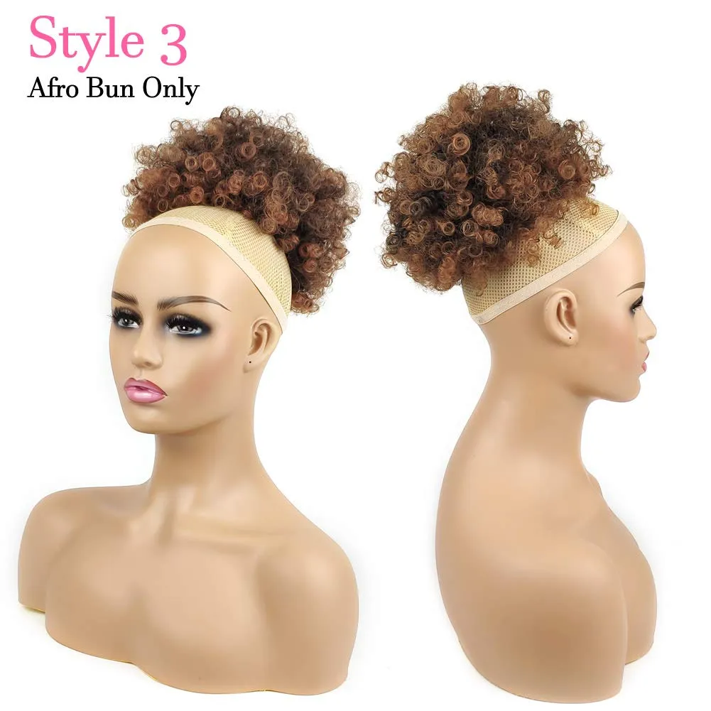 Afro Puff Drawstring Ponytail with 2 Bangs Afro High Puff Bun with Spring Curl Bangs and Afro Puff Bangs Clip in Hairpieces Pineapple Updo Ponytail with Bangs(T1B/30)
