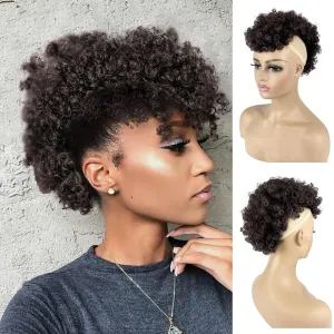Afro Puff Mohawk Ponytail Jerry Curls Afro Puff Non Drawstring Ponytail with bangs Synthetic Fauxhawks Short Afro Puff Kinky Curly Hairpieces 6 BB Clips in (2#, Natural Black)