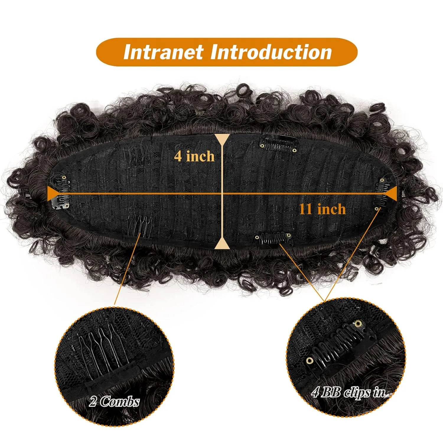 Afro Puff Mohawk Ponytail Jerry Curls Afro Puff Non Drawstring Ponytail with bangs Synthetic Fauxhawks Short Afro Puff Kinky Curly Hairpieces 6 BB Clips in (2#, Natural Black)