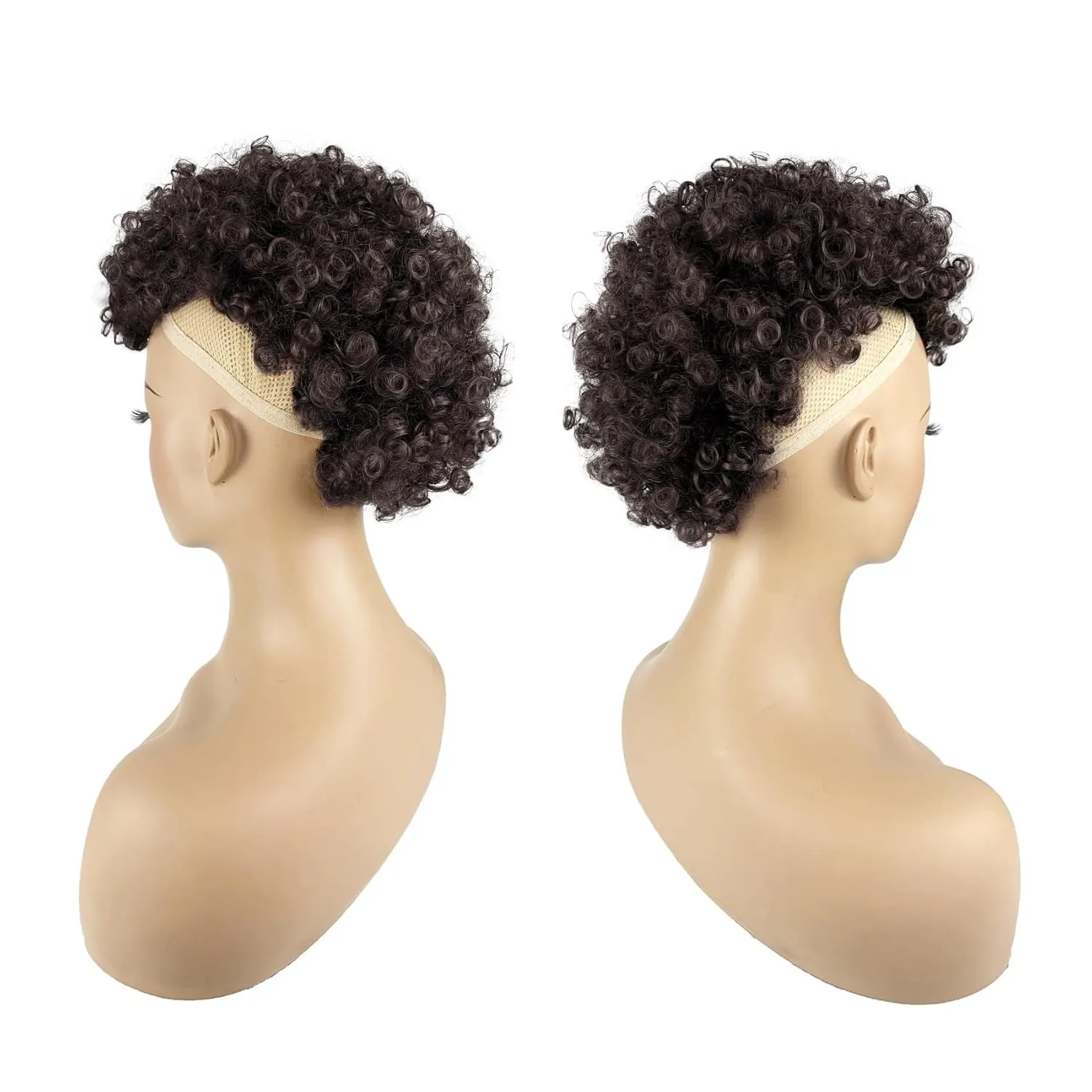 Afro Puff Mohawk Ponytail Jerry Curls Afro Puff Non Drawstring Ponytail with bangs Synthetic Fauxhawks Short Afro Puff Kinky Curly Hairpieces 6 BB Clips in (2#, Natural Black)