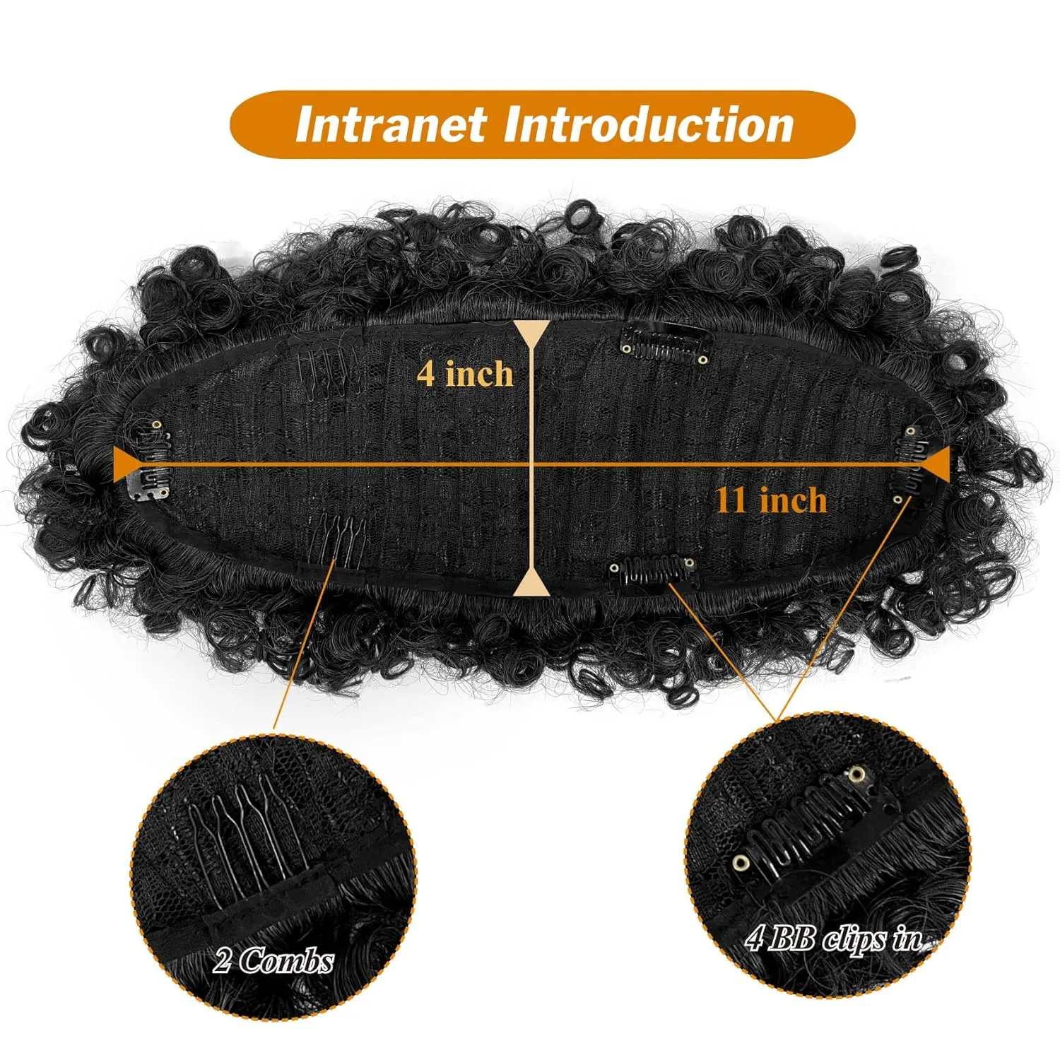 Afro Puff Mohawk Ponytail Jerry Curly Non Drawstring Ponytail Clip in Synthetic Fauxhawks Afro Puff Bun with Bangs Short Afro Kinky Curly Hair Bun Warp Hair Extensions with 6 BB Clips 1B