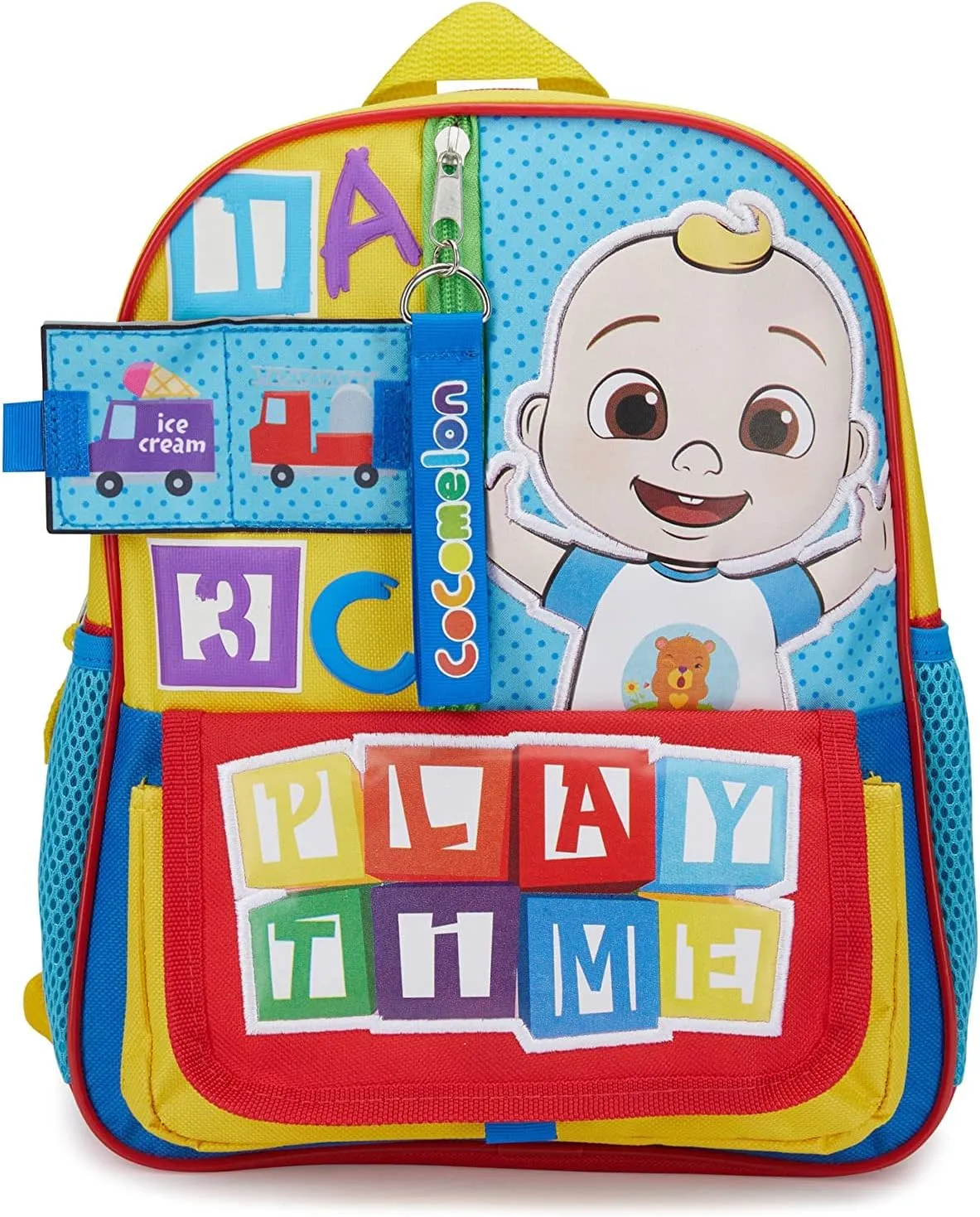 AI ACCESSORY INNOVATIONS Cocomelon JJ's Playtime Interactive Mini Backpack for Boys and Girls, Pre-school Schoolbag with Padded Back and Adjustable Straps, Versatile 12”