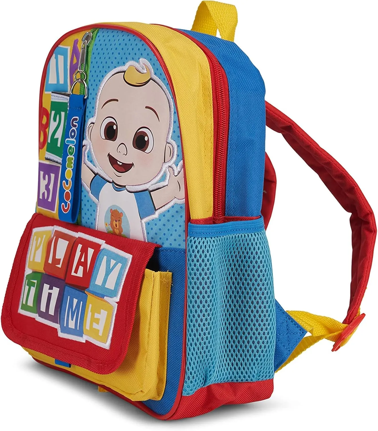 AI ACCESSORY INNOVATIONS Cocomelon JJ's Playtime Interactive Mini Backpack for Boys and Girls, Pre-school Schoolbag with Padded Back and Adjustable Straps, Versatile 12”