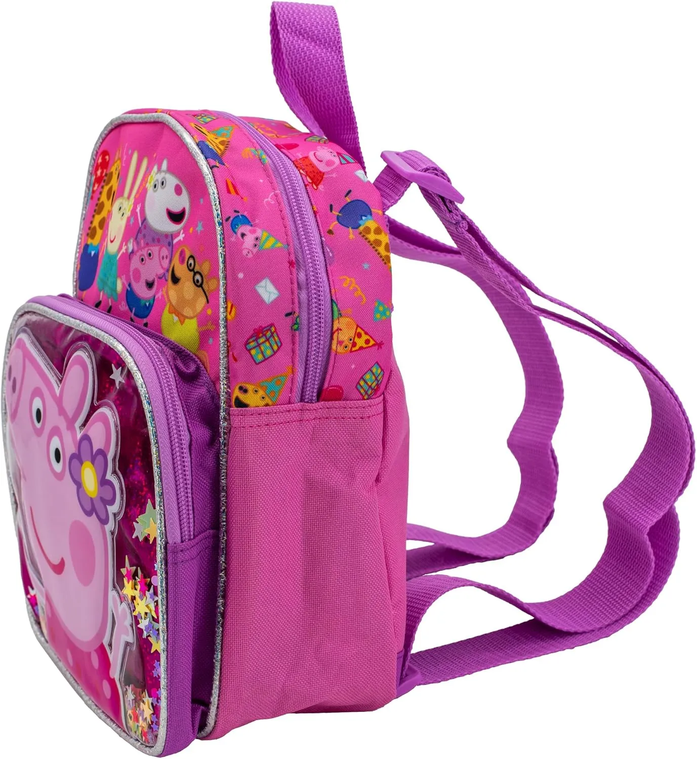 AI ACCESSORY INNOVATIONS Peppa Pig 10” Mini Backpack, Girls Mini Travel Bag Featuring Floating Shaker Confetti, Pink