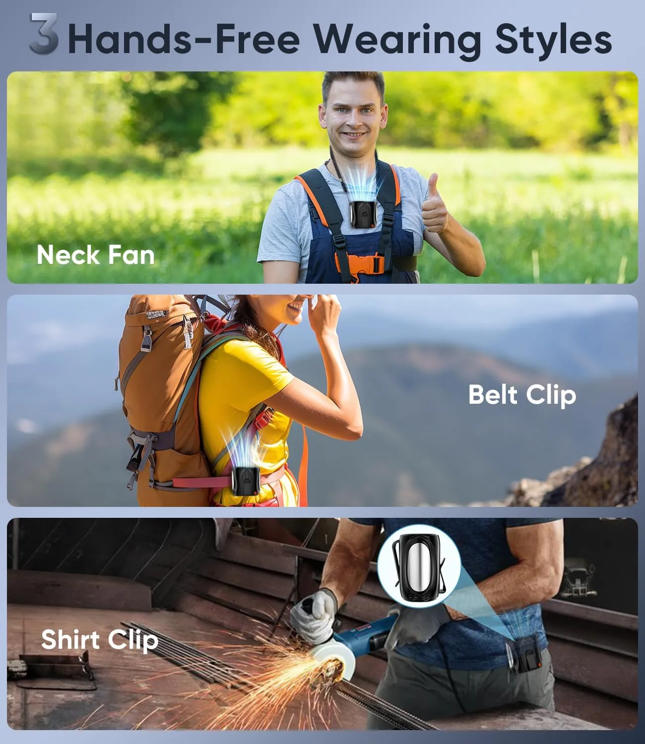 AI Portable Waist Fan, 6-Speed 16000RPM Strong Turbo Airflow, 40H Max Cooling Battery Powered Personal Fan Rechargeable, Hands-Free Shirt/Belt/Neck Fan for Work, Outdoor, Travel, Gift for Men