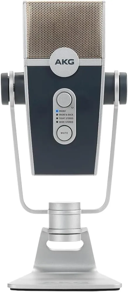 AKG Pro Audio Lyra Ultra-HD USB C Microphone for Recording, Streaming, Gaming, Podcasting, ASMR on PC and Mac, Condenser Mic for Laptop or Computer, Adjustable Stand, Plug and Play – Blue and Silver