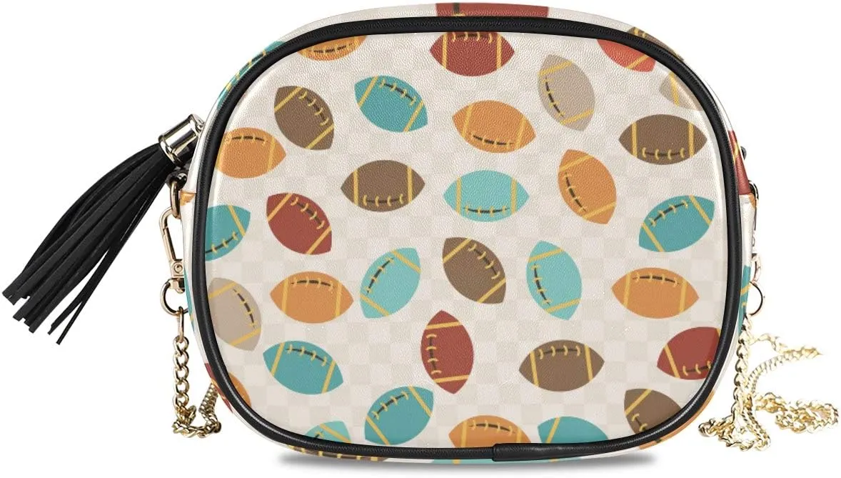 ALAZA Colorful American Football Shoulder Crossbody Bag With Metal Chain Strap for Women Girl