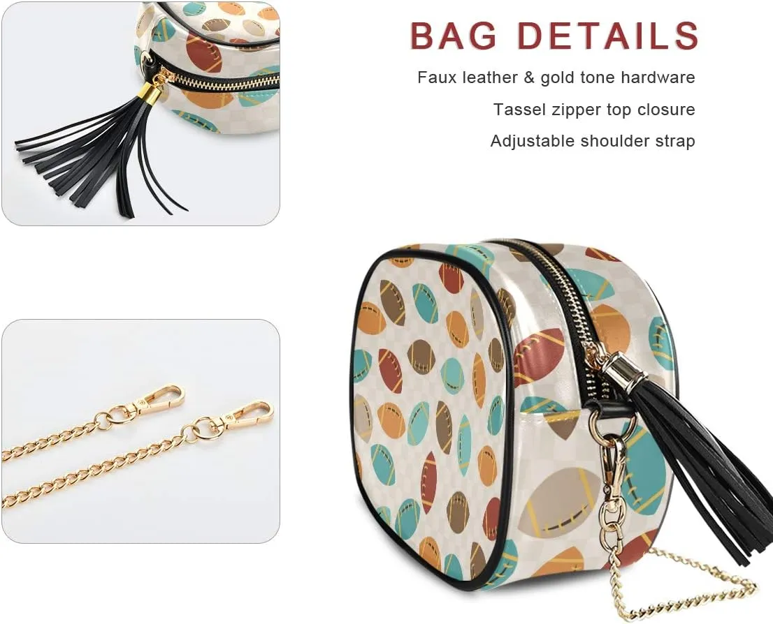 ALAZA Colorful American Football Shoulder Crossbody Bag With Metal Chain Strap for Women Girl