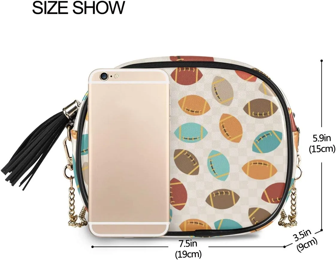 ALAZA Colorful American Football Shoulder Crossbody Bag With Metal Chain Strap for Women Girl