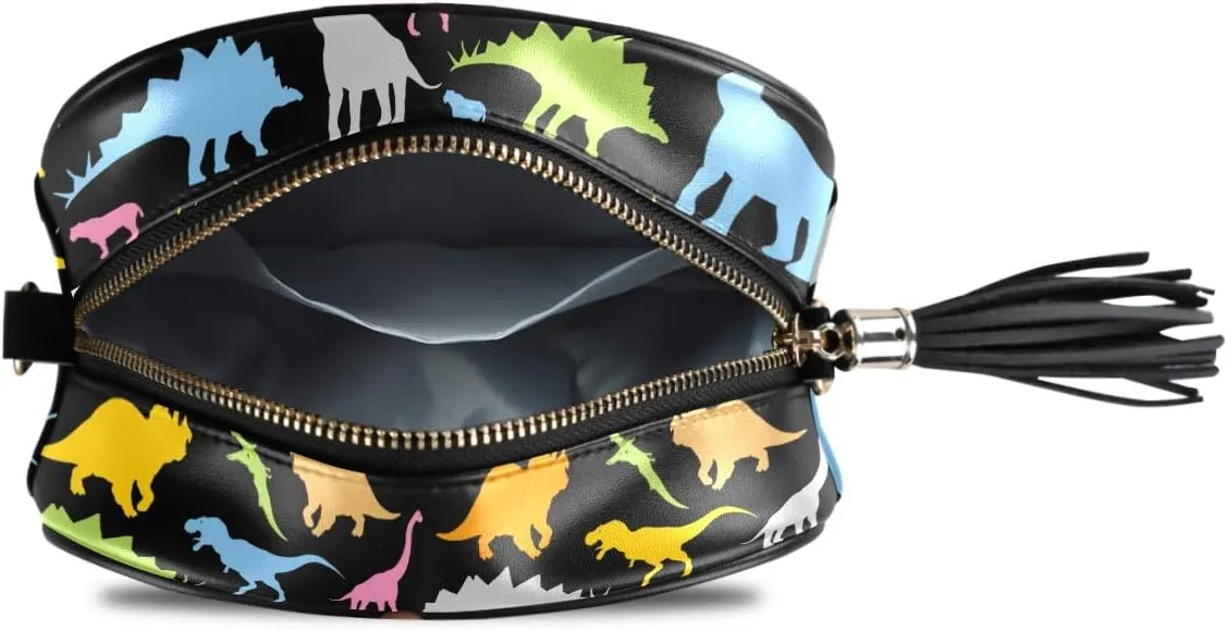 ALAZA Women's Cute Colorful Dinosaur Funny Cross Body Bag Chain Shoulder Handbag Purse with Tassel