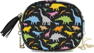ALAZA Women's Cute Colorful Dinosaur Funny Cross Body Bag Chain Shoulder Handbag Purse with Tassel