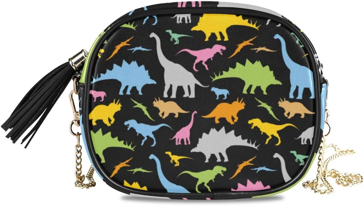 ALAZA Women's Cute Colorful Dinosaur Funny Cross Body Bag Chain Shoulder Handbag Purse with Tassel