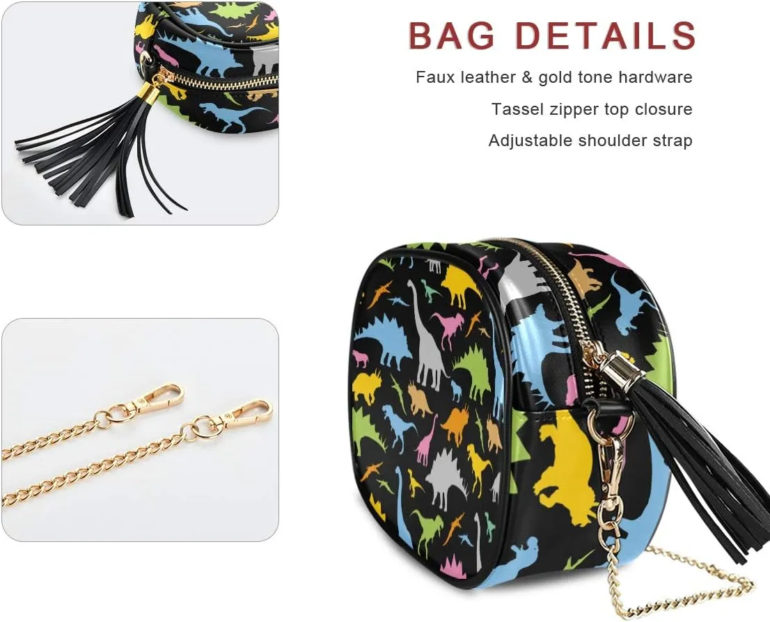 ALAZA Women's Cute Colorful Dinosaur Funny Cross Body Bag Chain Shoulder Handbag Purse with Tassel