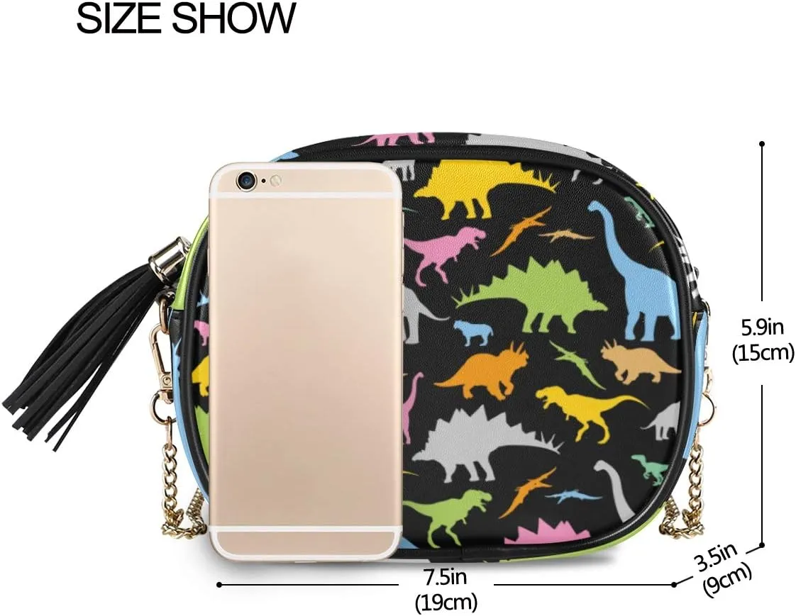 ALAZA Women's Cute Colorful Dinosaur Funny Cross Body Bag Chain Shoulder Handbag Purse with Tassel