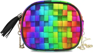 ALAZA Women's Rainbow of Colorful Boxes Cross Body Bag Chain Shoulder Handbag Purse with Tassel