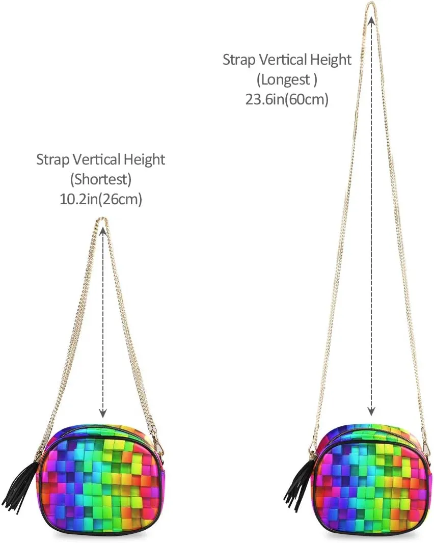 ALAZA Women's Rainbow of Colorful Boxes Cross Body Bag Chain Shoulder Handbag Purse with Tassel