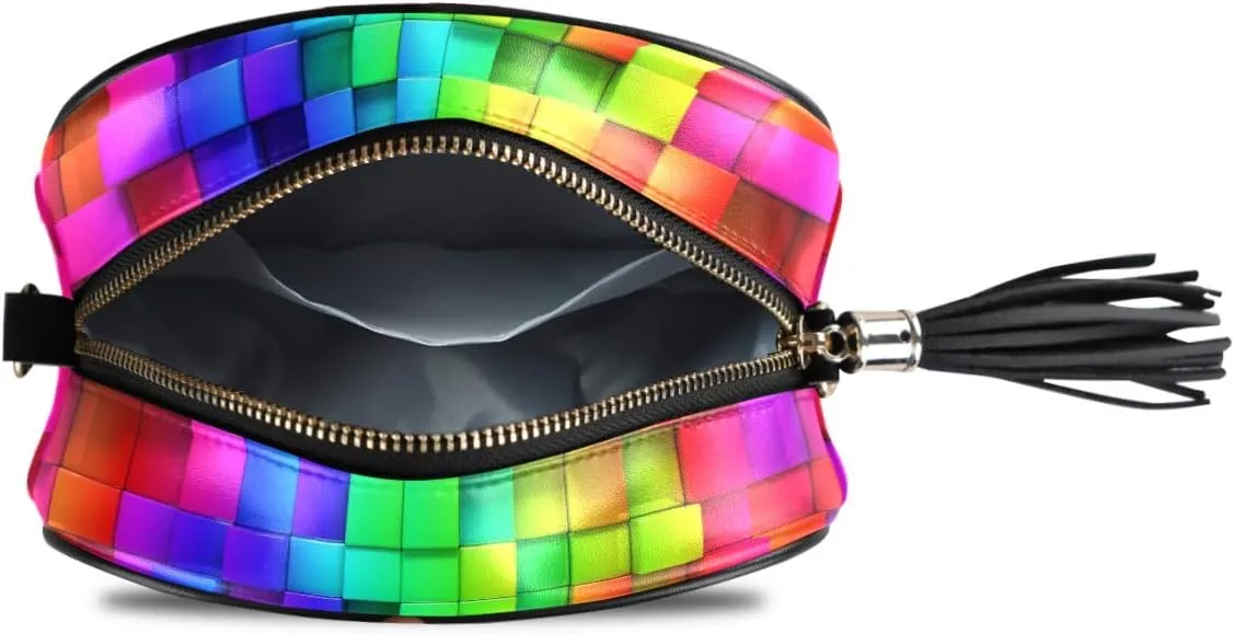ALAZA Women's Rainbow of Colorful Boxes Cross Body Bag Chain Shoulder Handbag Purse with Tassel