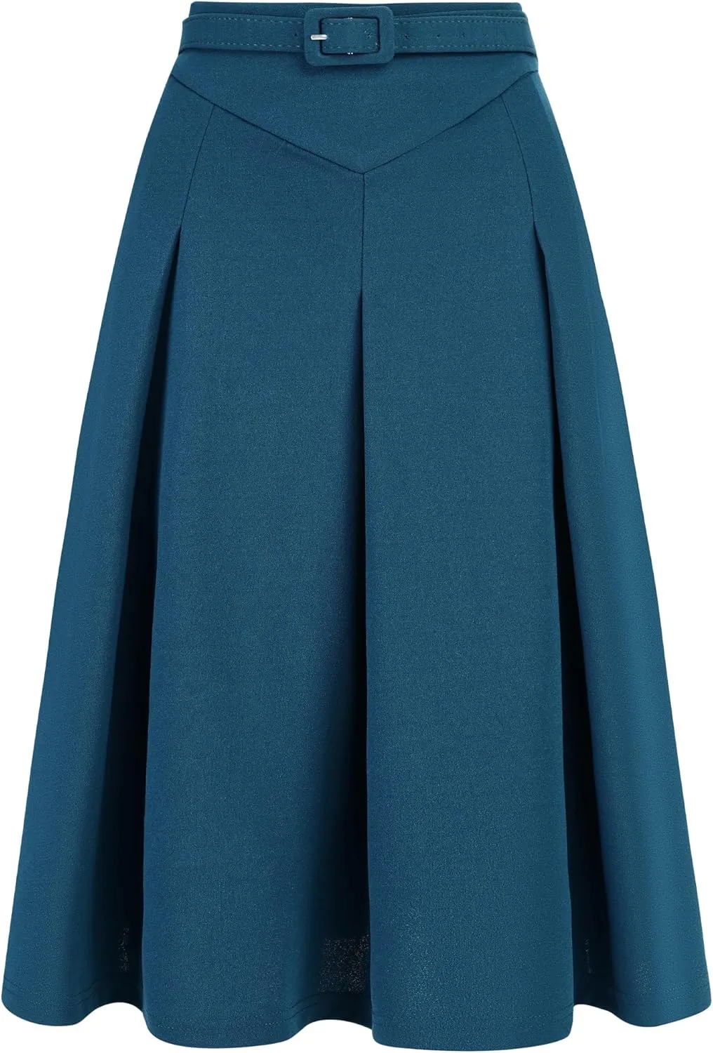 Allegra K Women's Office Work Skirts Belted Waist Midi A-Line Pleated Skirt