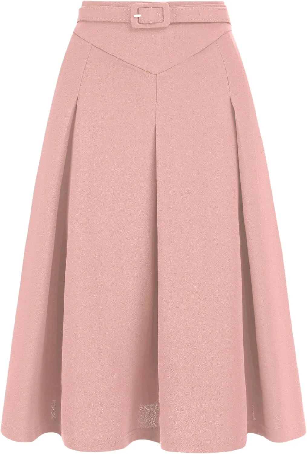 Allegra K Women's Office Work Skirts Belted Waist Midi A-Line Pleated Skirt