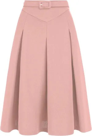 Allegra K Women's Office Work Skirts Belted Waist Midi A-Line Pleated Skirt