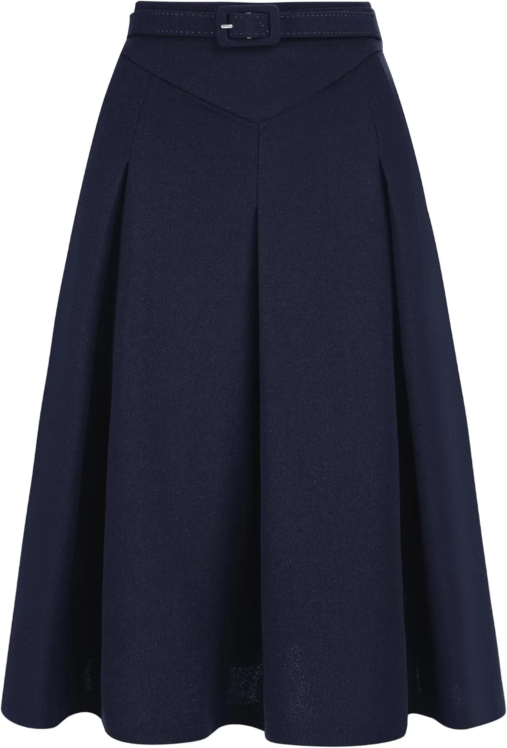 Allegra K Women's Office Work Skirts Belted Waist Midi A-Line Pleated Skirt