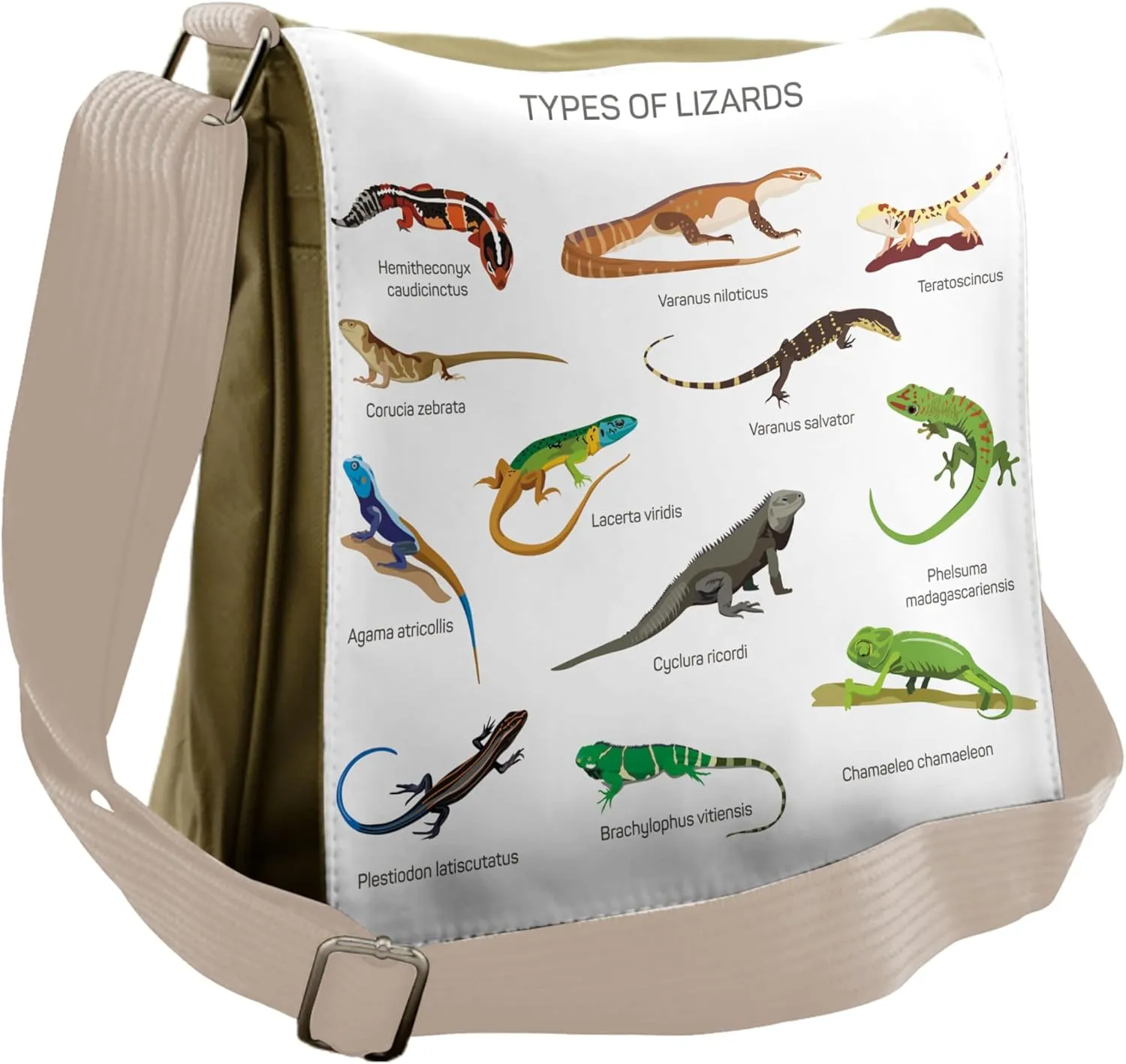 Ambesonne Colorful Messenger Bag, Exotic Lizard Reptiles, Unisex Cross-body