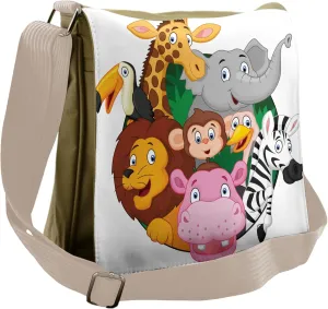 Ambesonne Colorful Messenger Bag, Exotic Savannah Animals, Unisex Cross-body