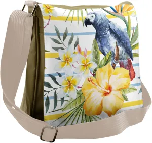 Ambesonne Colorful Messenger Bag, Tropic Exotic Parrots, Unisex Cross-body