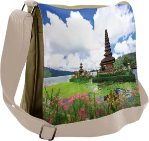Ambesonne Exotic Messenger Bag, Bali Tropic Flowers Sea, Unisex Cross-body