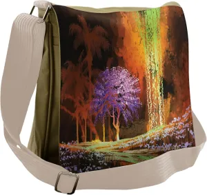Ambesonne Fantasy Messenger Bag, Digital Tropic Exotic, Unisex Cross-body