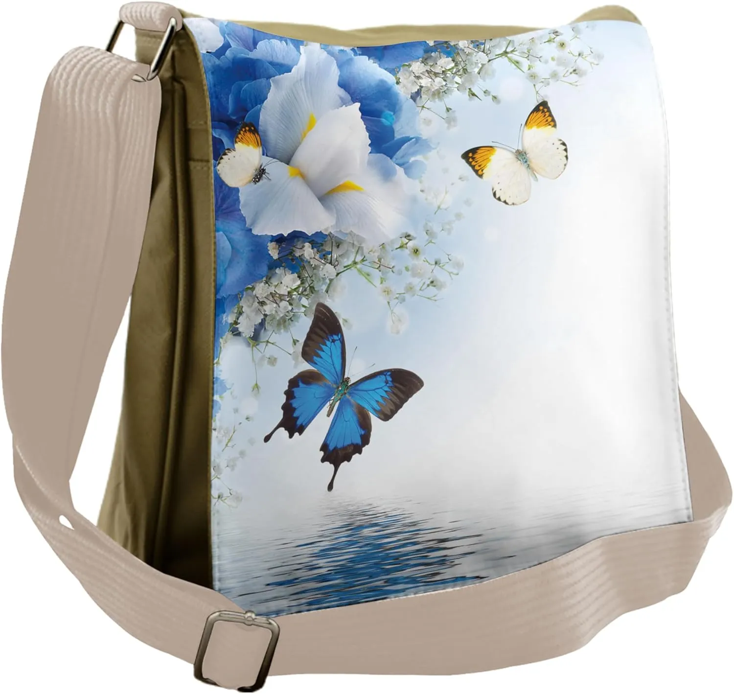 Ambesonne Floral Messenger Bag, Exotic Nature Flowers Pond, Unisex Cross-body