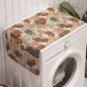 Ambesonne Kittens Washing Machine Organizer, Group of Colorful Happy Cats with Long Whiskers Doodle Illustration, Anti-slip Fabric Cover for Washers and Dryers, 47" x 18.5", Charcoal Grey Multicolor