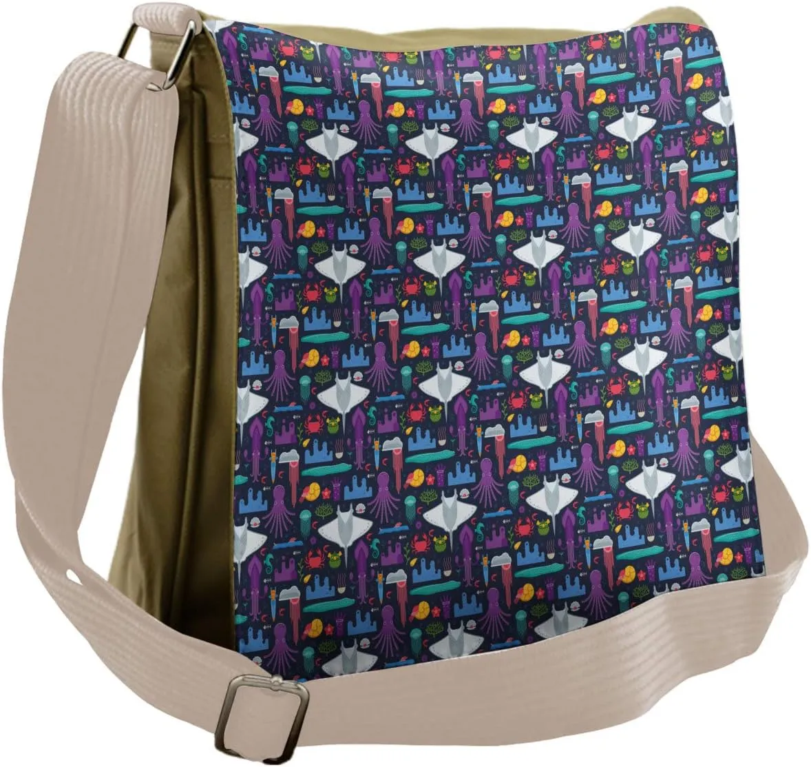 Ambesonne Octopus Messenger Bag, Exotic Aquatic Cartoon, Unisex Cross-body
