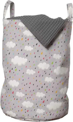 Ambesonne Rain Laundry Bag, Colorful Pouring Tiny Droplets Pastel Color Rain Drops in Lilac Weather Background, Hamper Basket with Handles Drawstring Closure for Laundromats, 13" x 19", Multicolor