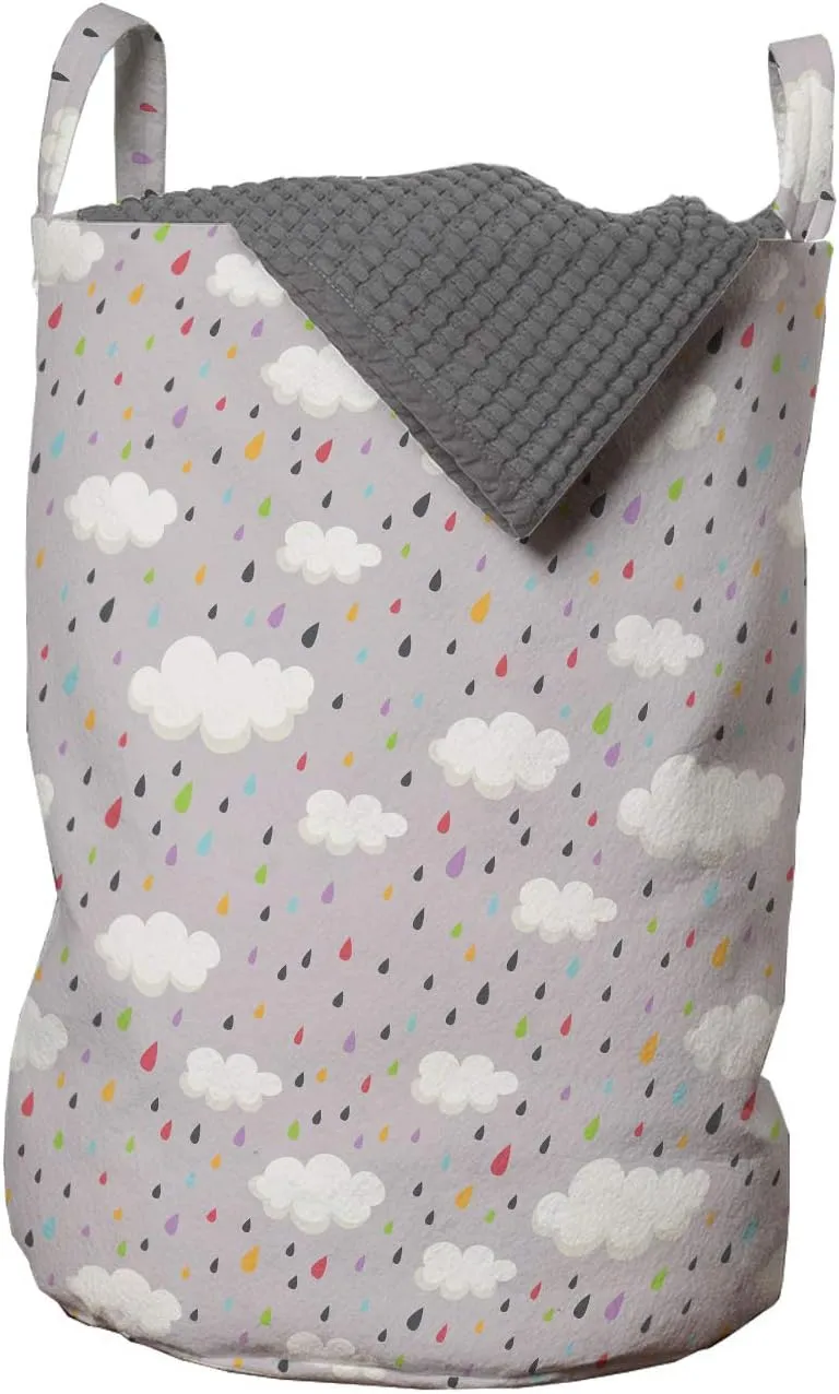Ambesonne Rain Laundry Bag, Colorful Pouring Tiny Droplets Pastel Color Rain Drops in Lilac Weather Background, Hamper Basket with Handles Drawstring Closure for Laundromats, 13" x 19", Multicolor