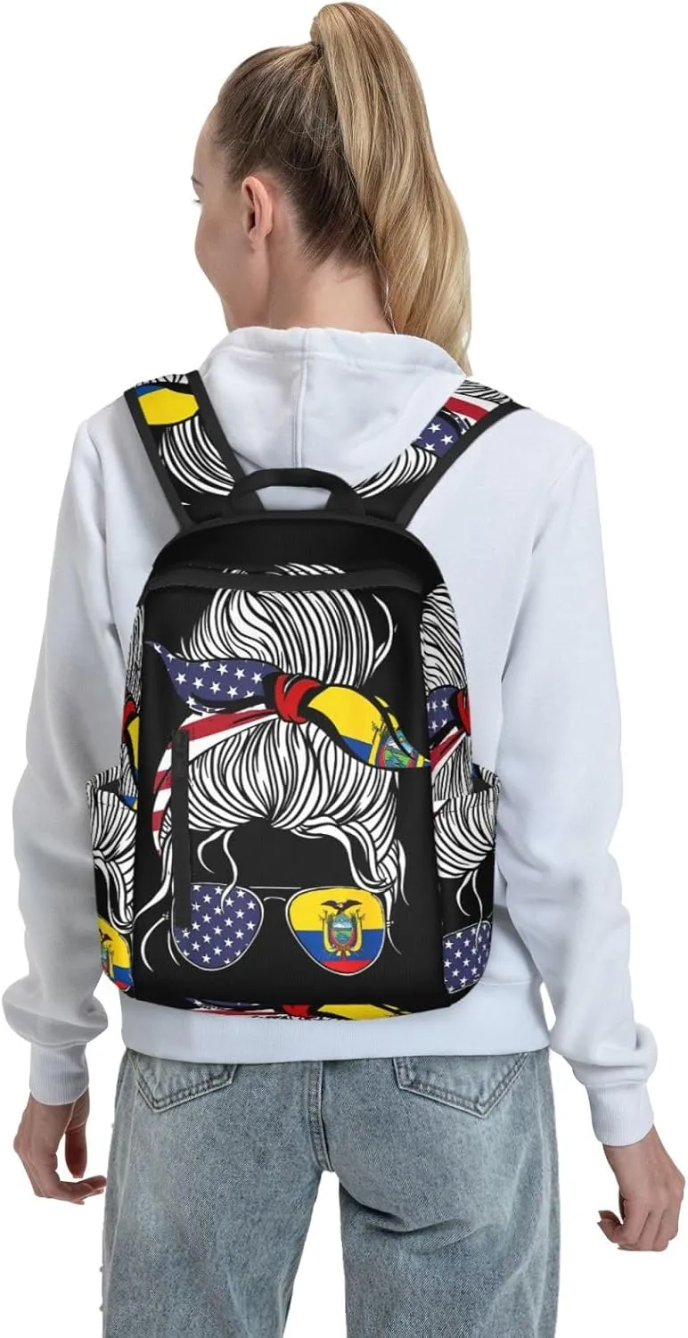 American Ecuadorian Flag Women Women Ecuador Grown Casual Backpacks Large Capacity Laptop Backpack Sports Fitness Rucksack Travel Carry-On Daypack Work Bag for Outdoor Camping