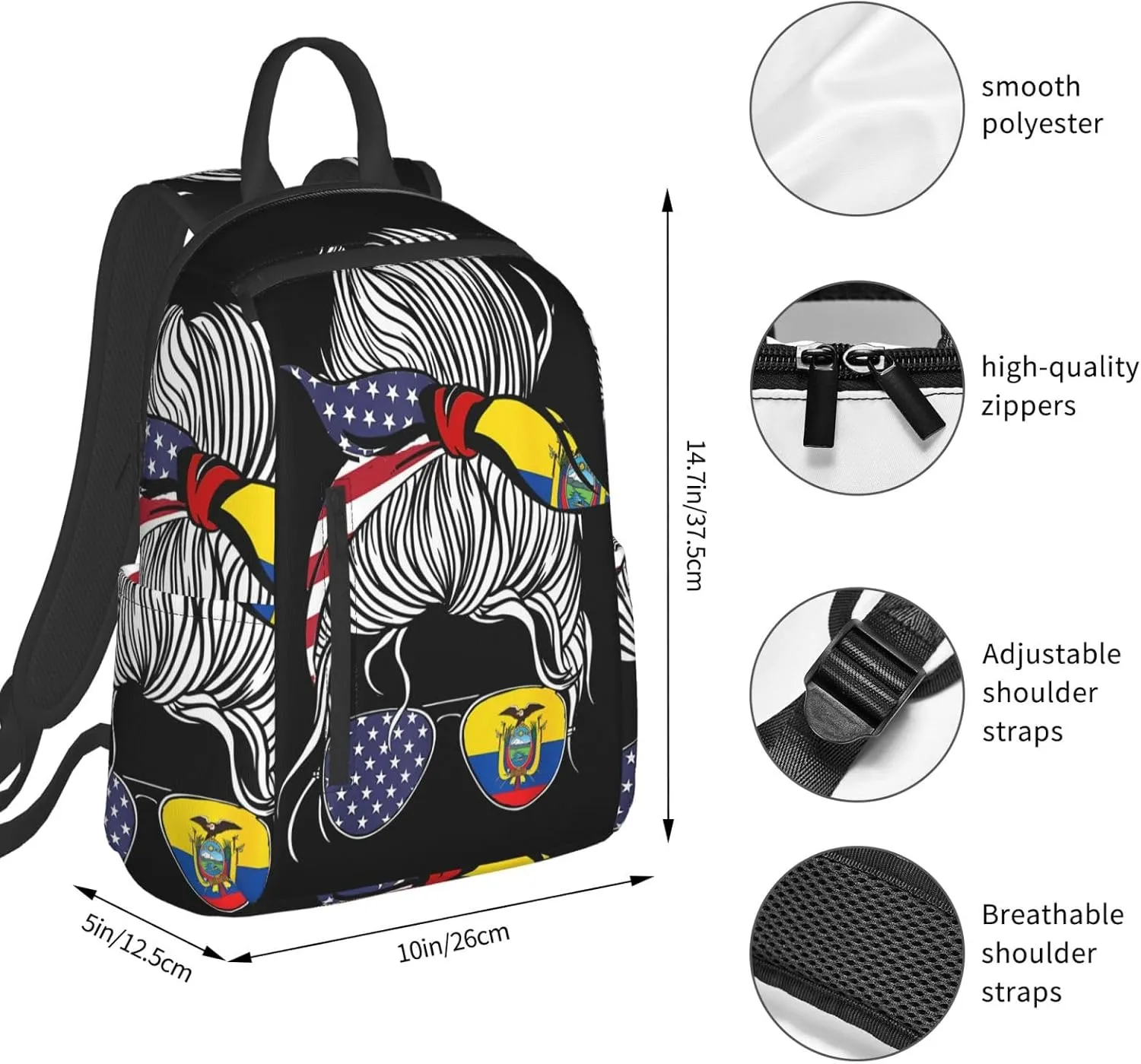American Ecuadorian Flag Women Women Ecuador Grown Casual Backpacks Large Capacity Laptop Backpack Sports Fitness Rucksack Travel Carry-On Daypack Work Bag for Outdoor Camping